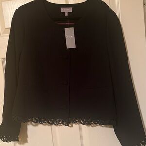 Laura Elegant Waist-length Black Blazer with Lace Detail